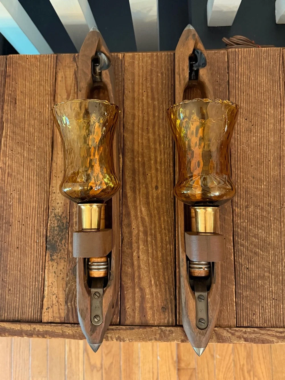 Pinehurst Shuttle Sconce Set with Amber Glass & Brass Accents